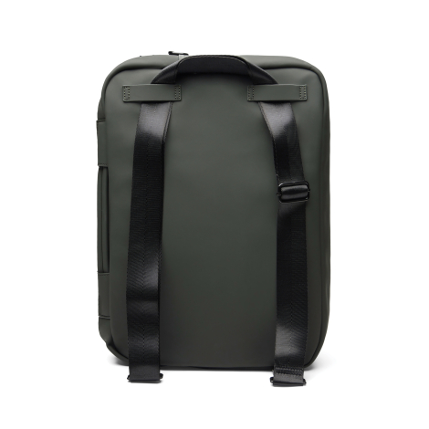 Sac en configuration sac à dos, vu de dos sur fond blanc, avec deux bretelles réglables noires et poignée supérieure, sans marqu