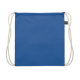 Sac à cordon en coton bleu présenté à plat sur fond blanc, avec cordons écrus et surface unie apparente, sans personnalisation v