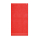 Serviette de bain rectangulaire en coton présentée à plat sur fond blanc, coloris rouge, avec boucle de suspension visible en pa
