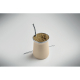 Tasse à yerba maté présentée debout sur surface claire remplie de yerba avec paille insérée et brosse de nettoyage posée à côté, Tasse à yerba maté présentée debout sur surface claire remplie de yerba avec paille insérée et brosse de nettoyage posée à côté,