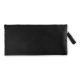 Présentation à plat d’une trousse rectangulaire sur fond blanc montrant la face opposée à la fermeture avec languette latérale, 