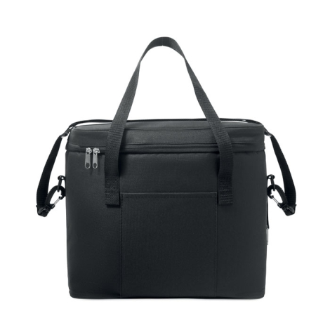 Sac isotherme présenté de face sur fond blanc, fermé, montrant la poche frontale extérieure et les poignées supérieures, sans ma