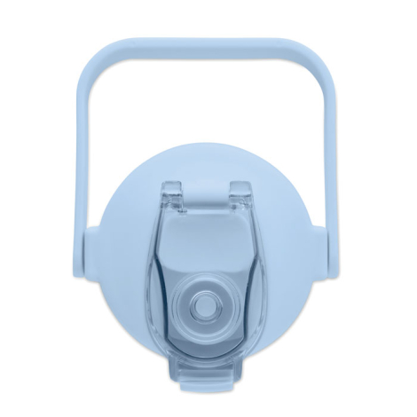 Vue de dessus centrée sur le couvercle montrant le système d’ouverture à clapet transparent et la poignée intégrée, sans marquag