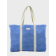 Sac de plage publicitaire en coton bio éponge bleu avec personnalisation visible centrée sur la face avant. Sac de plage publicitaire en coton bio éponge bleu avec personnalisation visible centrée sur la face avant.