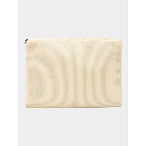 Housse ordinateur personnalisable en velours coton bio beige format M 15 pouces vue de face, sans marquage visible.