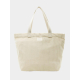 Sac cabas beige clair présenté de face avec anses longues ton sur ton et étiquette rectangulaire centrée Sac cabas beige clair présenté de face avec anses longues ton sur ton et étiquette rectangulaire centrée