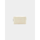 Pochette rectangulaire beige clair vue de face avec fermeture zippée supérieure, face avant uniforme sans étiquette ni personnal Pochette rectangulaire beige clair vue de face avec fermeture zippée supérieure, face avant uniforme sans étiquette ni personnal