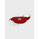 Sac banane enfant rouge brique photographié de face sur fond uni avec fermeture zippée et sangle réglable, étiquette rectangulai