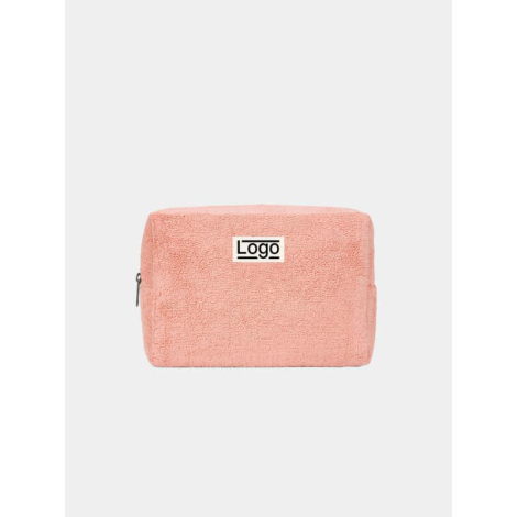 Trousse rectangulaire souple de couleur rose corail, photographiée de face sur fond neutre, fermeture zippée visible sur le côté