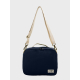 Sac isotherme bleu marine vu de face avec étiquette et marquage visible Sac isotherme bleu marine vu de face avec étiquette et marquage visible