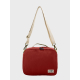 Sac isotherme rouge brique vu de face avec étiquette et marquage visible Sac isotherme rouge brique vu de face avec étiquette et marquage visible