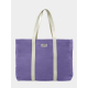 Sac de plage lavande vu de face avec étiquette et marquage visible Sac de plage lavande vu de face avec étiquette et marquage visible
