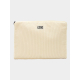 Housse ordinateur publicitaire personnalisable en velours coton bio beige format M 15 pouces avec marquage visible centré sur la