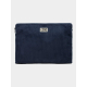 Housse ordinateur publicitaire personnalisable en velours coton bio bleu foncé format M 15 pouces avec marquage apparent sur la 