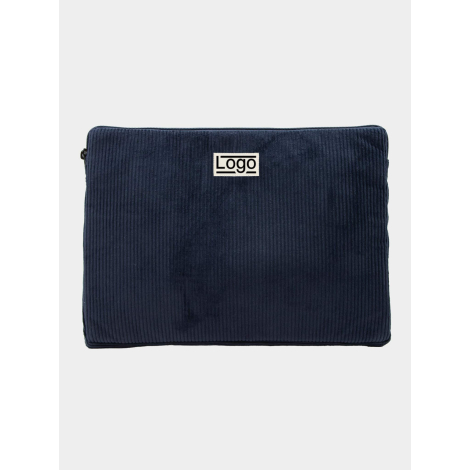 Housse ordinateur publicitaire personnalisable en velours coton bio foncé format S 13 pouces avec marquage visible centré sur la