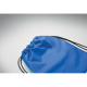 Détail du haut d’un sac à cordon enfant bleu montrant la matière textile et le passage des cordons noirs dans l’ourlet, sans per Détail du haut d’un sac à cordon enfant bleu montrant la matière textile et le passage des cordons noirs dans l’ourlet, sans per
