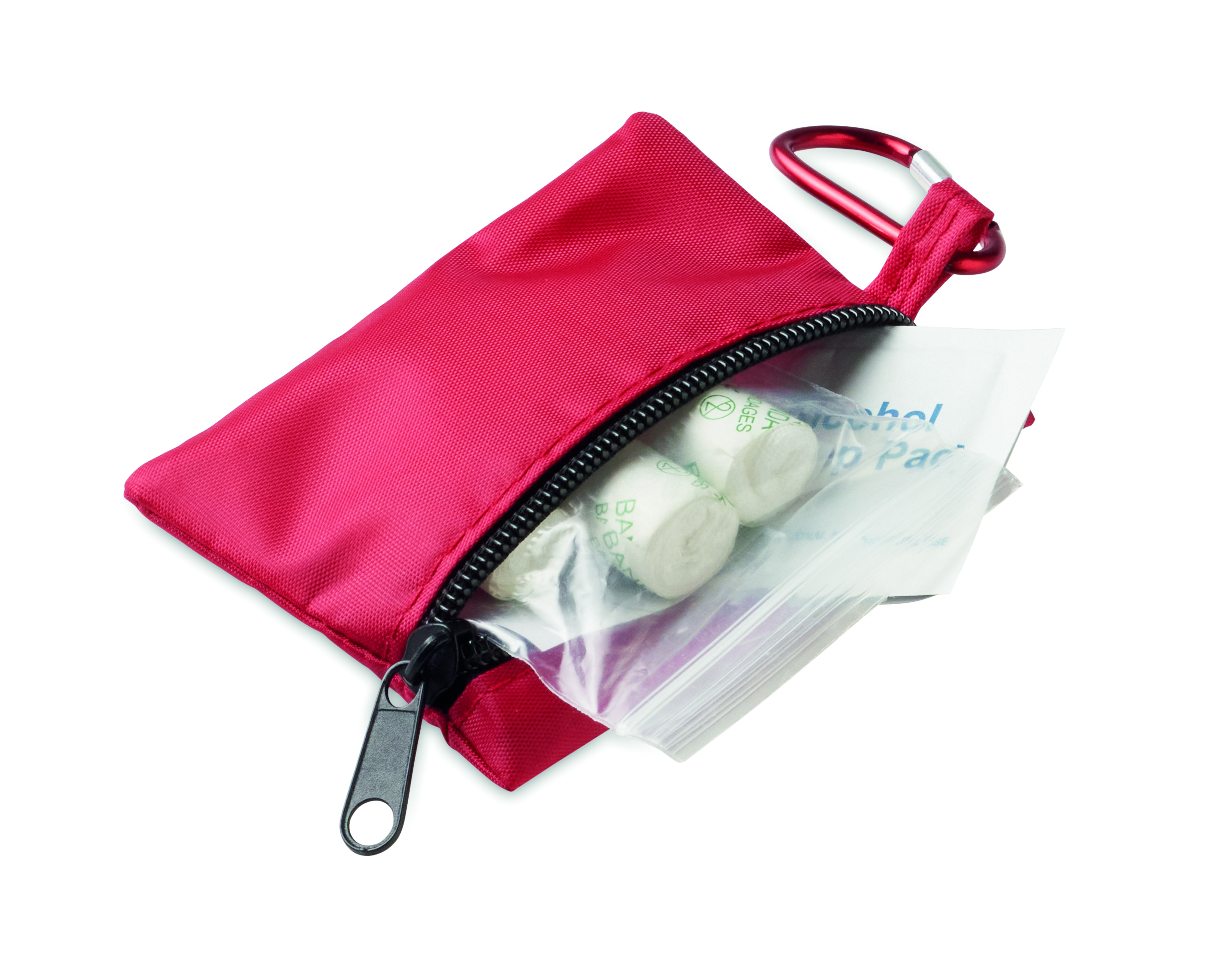 Trousse secours promotionnelle RPET avec mousqueton Careone Rouge
