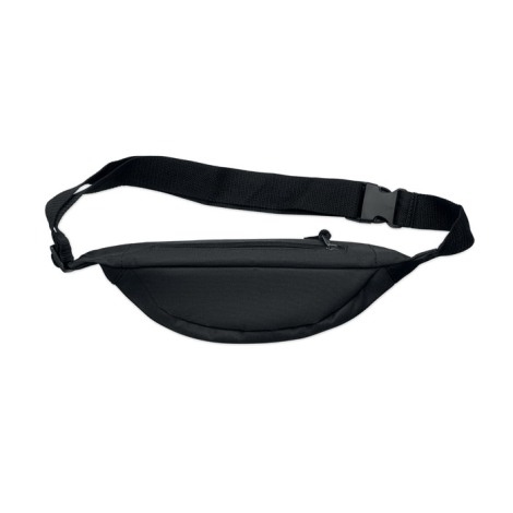 Face arrière visible d’un sac banane présenté à plat sur fond blanc, compartiment zippé dissimulé côté porté apparent, sans pers