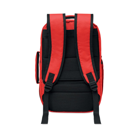 Vue arrière d’un sac à dos cabine présenté seul sur fond blanc, bretelles rembourrées et dos en maille apparents, sans personnal