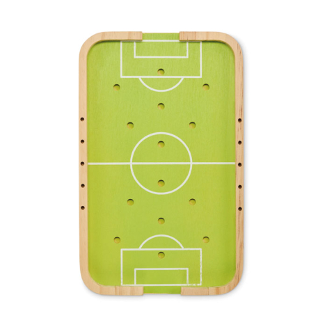Plateau de jeu seul vu de dessus sur fond blanc, terrain de football imprimé et trous de positionnement visibles sur toute la su