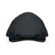 Vue de face d’une casquette plate noire, montrant la forme bombée de la calotte et le dessus, sans personnalisation visible.