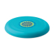 Frisbee circulaire en plastique bleu vu en légère perspective, face supérieure avec cercles concentriques moulés et personnalisa Frisbee circulaire en plastique bleu vu en légère perspective, face supérieure avec cercles concentriques moulés et personnalisa