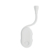 Lampe de lecture LED présentée déployée de face, corps blanc avec bras flexible orienté vers le haut et bouton de commande en fa