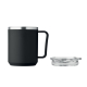 Mug à double paroi avec anse présenté de profil sur fond neutre avec couvercle transparent posé à côté, sans personnalisation vi