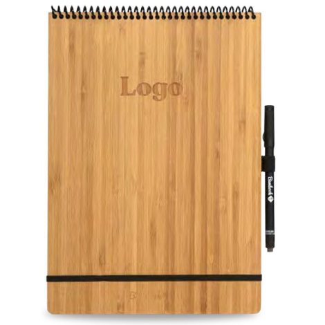 Bloc-notes effaçable A4 publicitaire à couverture bambou