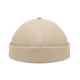 Casquette docker présentée de face sur fond blanc, de couleur beige, avec rebord roulé et coutures apparentes, sans personnalisa