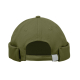 Casquette docker présentée de dos sur fond blanc, de couleur vert olive, avec rebord roulé et boucle de réglage métallique appar