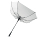 Parapluie ouvert en contre-plongée sur fond blanc montrant l’intérieur de la toile claire, le mât et les baleines, sans marquage Parapluie ouvert en contre-plongée sur fond blanc montrant l’intérieur de la toile claire, le mât et les baleines, sans marquage
