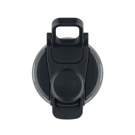 Vue de dessus du bouchon noir montrant la poignée intégrée, sans personnalisation visible.