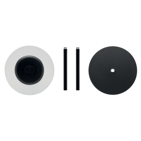 Vue éclatée de la lampe montrant le diffuseur rond, les sections du pied et la base circulaire, sans marquage apparent sur les é