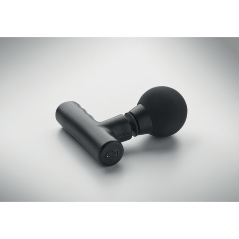 Pistolet de massage présenté en perspective couché sur le côté, sans personnalisation apparente.