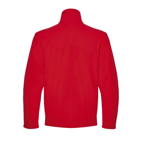 Veste micropolaire unisexe rouge présentée de dos, sans personnalisation visible.