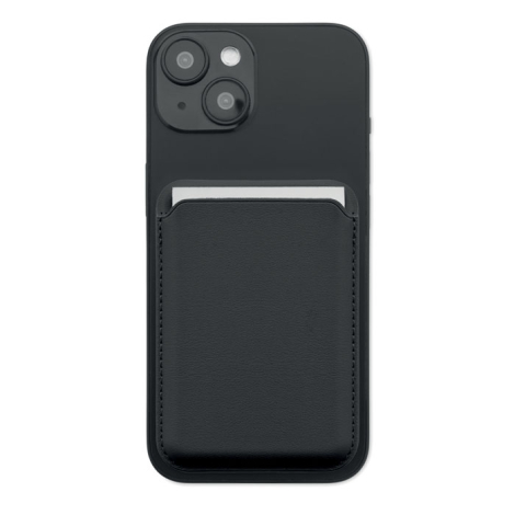 Porte-cartes magnétique fixé au dos d’un smartphone, sans marquage apparent sur la face visible.