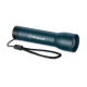 Lampe torche rechargeable en aluminium bleu présentée en perspective avec dragonne noire attachée, marquage visible sur le corps Lampe torche rechargeable en aluminium bleu présentée en perspective avec dragonne noire attachée, marquage visible sur le corps