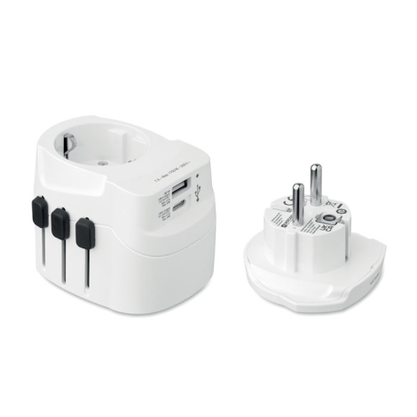 Adaptateur avec module de prise amovible séparé présenté à côté, aucun marquage apparent.