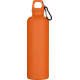 Bouteille d’eau orange en vue rapprochée du corps, sans personnalisation apparente.