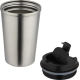 Gobelet en acier inoxydable sans couvercle avec couvercle posé à côté, intérieur visible et sans marquage apparent.