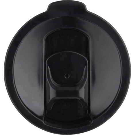 Vue du dessus d’un couvercle noir avec ouverture centrale pour la paille, sans personnalisation visible.