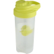 Bouteille de sport translucide avec couvercle vert et bille de shaker verte visible à l’intérieur, personnalisation visible sur 