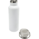 Bouteille blanche présentée en vue partielle avec le couvercle posé à côté, sans personnalisation visible.