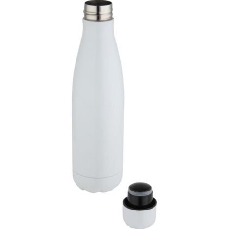 Bouteille blanche en vue verticale partielle du corps, sans personnalisation visible.