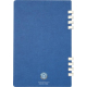 Vue arrière d’un carnet A5 à couverture rigide bleue avec spirales blanches, sans marquage visible.