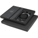 Coffret cadeau noir ouvert contenant un carnet A6 gris foncé avec fermeture élastique noire et un porte-cartes rond, personnalis Coffret cadeau noir ouvert contenant un carnet A6 gris foncé avec fermeture élastique noire et un porte-cartes rond, personnalis