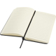 Carnet A6 ouvert montrant des pages lignées couleur crème et un marque-page ruban noir, sans personnalisation visible. Carnet A6 ouvert montrant des pages lignées couleur crème et un marque-page ruban noir, sans personnalisation visible.