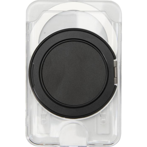 Gros plan sur le porte-cartes rond présenté à plat, sans marquage visible.