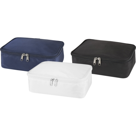 Trois organisateurs fermés en bleu foncé, blanc et noir, sans personnalisation apparente.